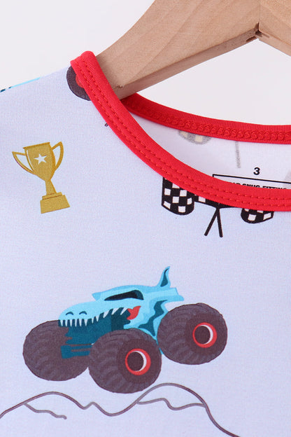 Blue Racing Car Bamboo Pajama Set