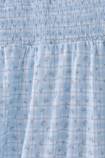 Blue floral smocked mom dress