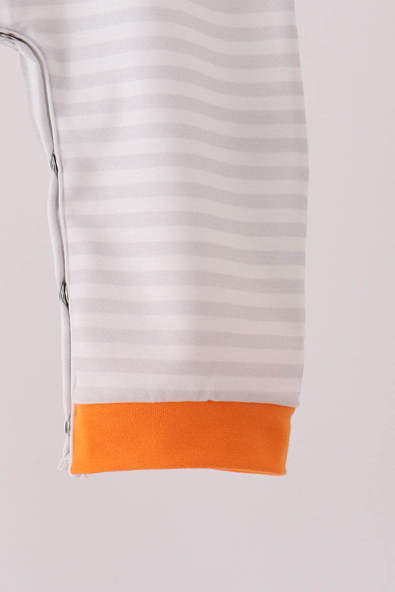 Gray stripe construction vehicle embroidery romper