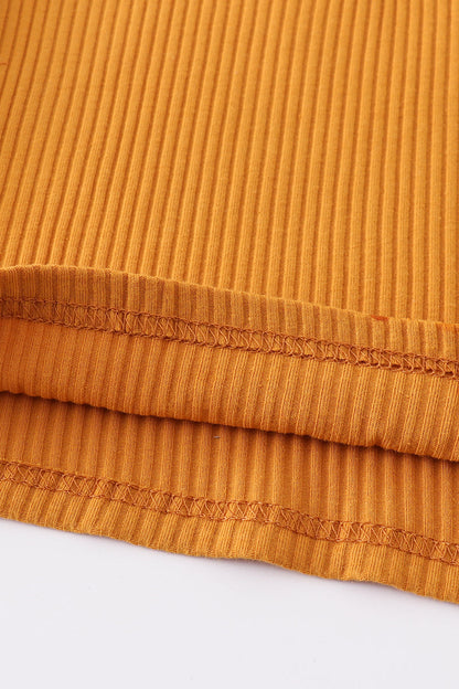 Mustard ribbed cotton sleeveless hoodie