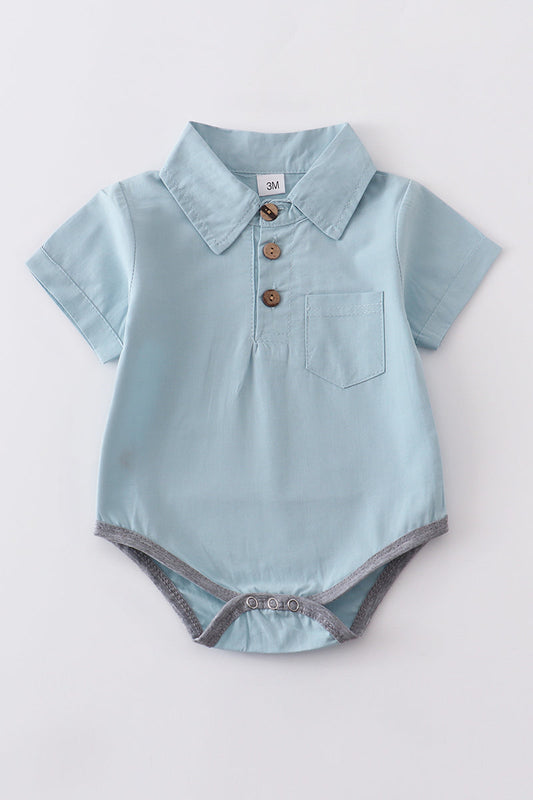 Blue button-downs pocket baby romper