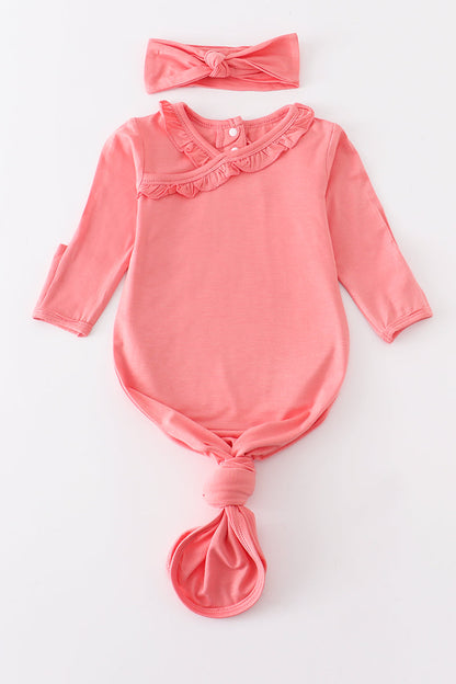 Peach bamboo ruffle 2pc baby gown