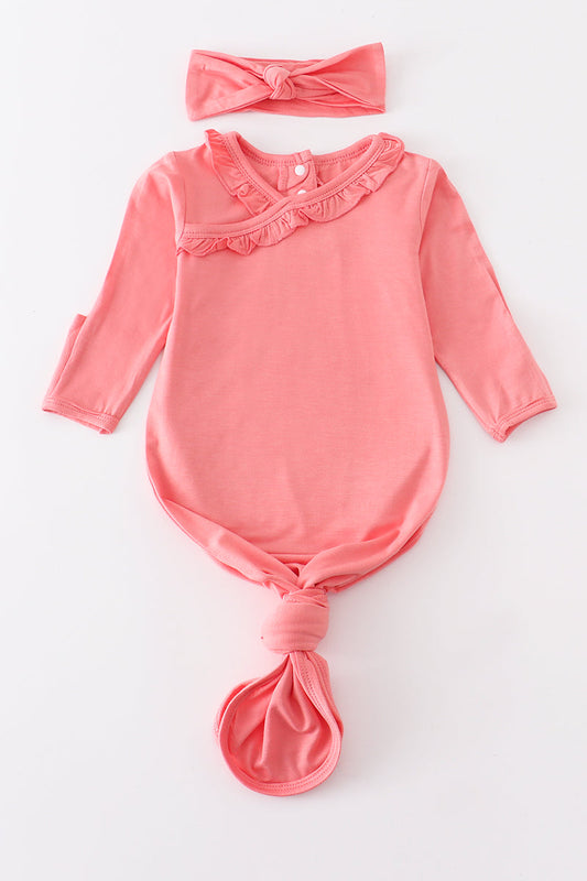 Peach bamboo ruffle 2pc baby gown