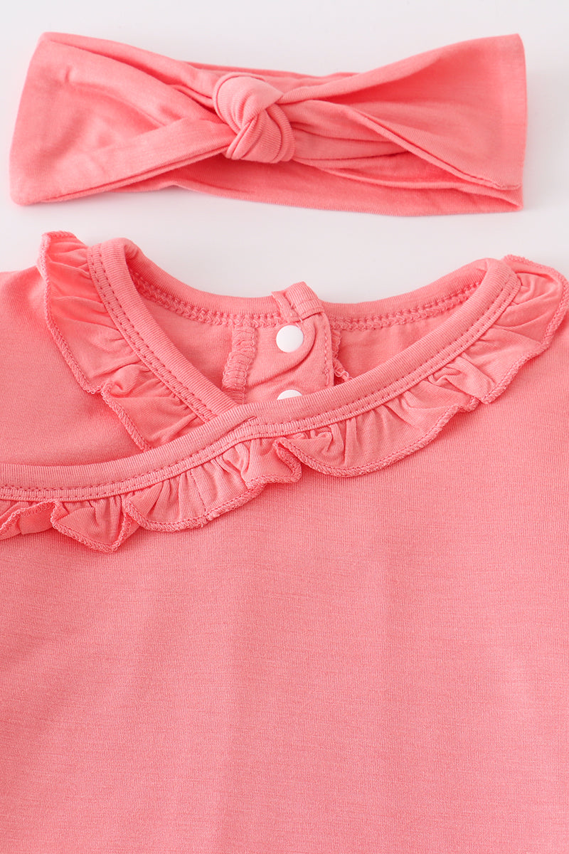 Peach bamboo ruffle 2pc baby gown
