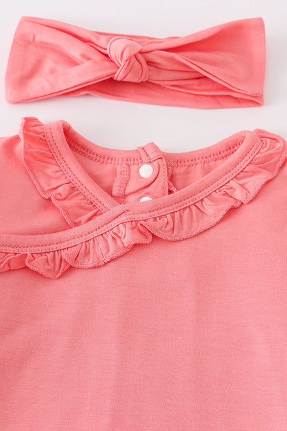 Peach bamboo ruffle 2pc baby gown