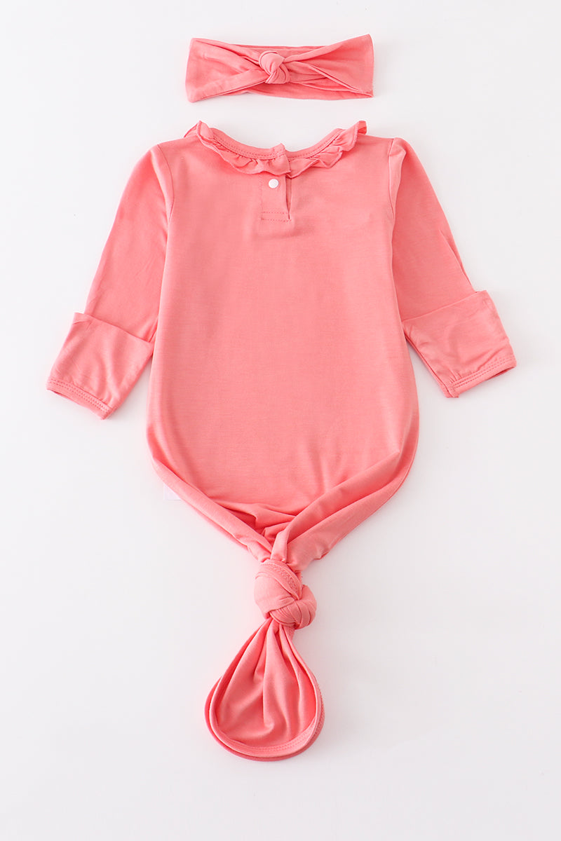 Peach bamboo ruffle 2pc baby gown