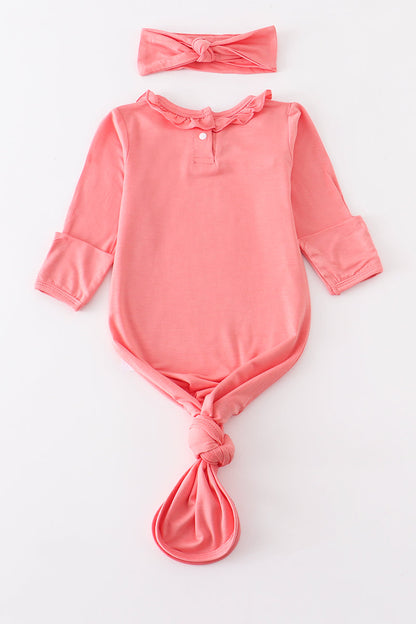 Peach bamboo ruffle 2pc baby gown