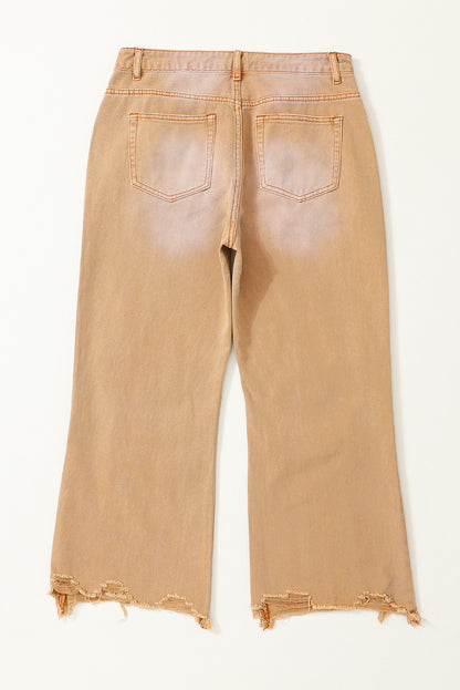 Black Distressed Hollow-out High Waist Cropped Flare Jeans