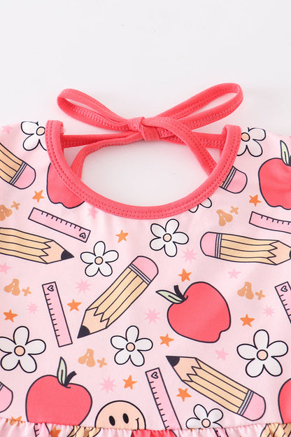 Red apple pencil print girl dress