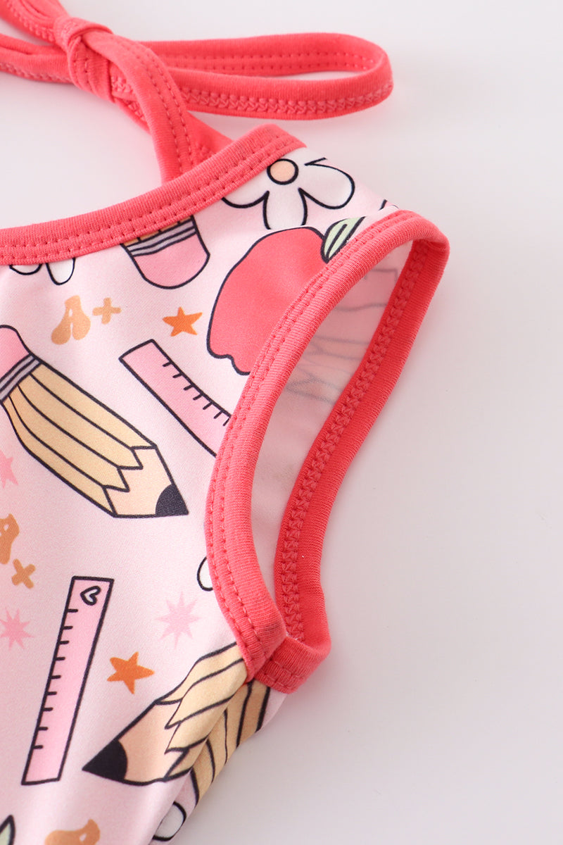 Red apple pencil print girl dress