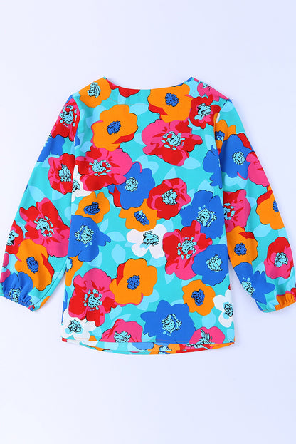 Rose Split V Collar Ruffle Sleeve Floral Shift Dress