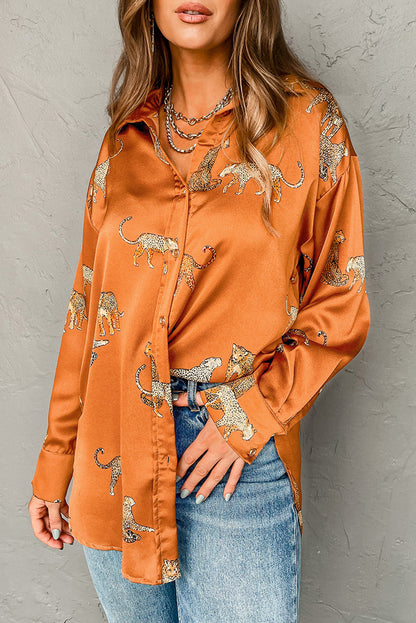 Black Leopard Print Button-up Long Sleeve Shirt Mini Dress