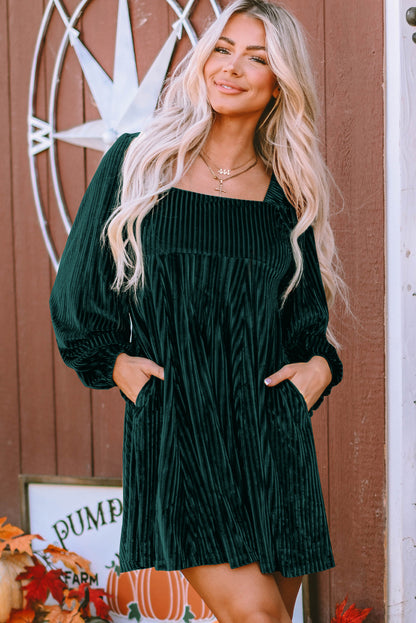 Pale Chestnut Long Sleeve Tiered Ribbed Velvet Dress