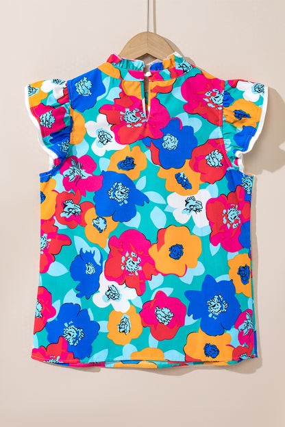 Rose Split V Collar Ruffle Sleeve Floral Shift Dress