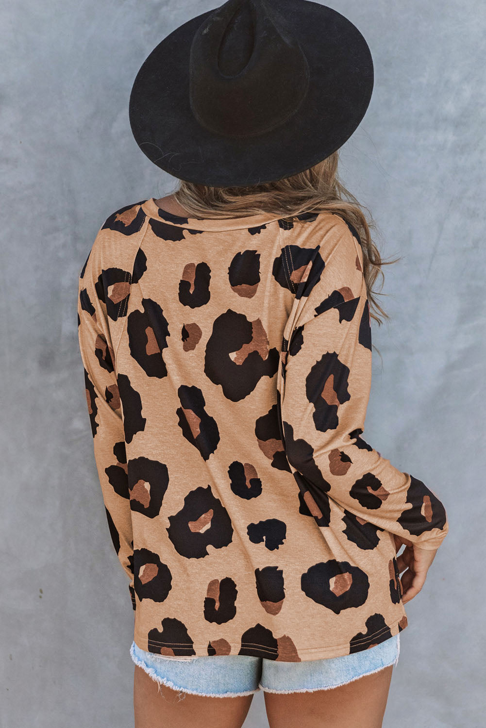 Leopard Print Button Front Bubble Sleeve Loose Knit Dress