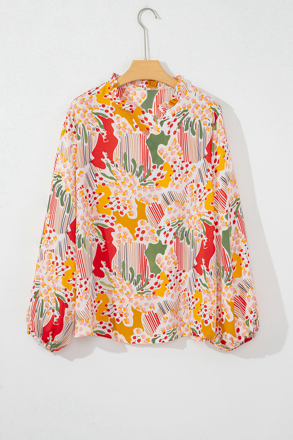 Multicolour Split Neck Puff Sleeve Flowy Printed Dress