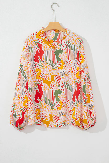 Multicolour Split Neck Puff Sleeve Flowy Printed Dress