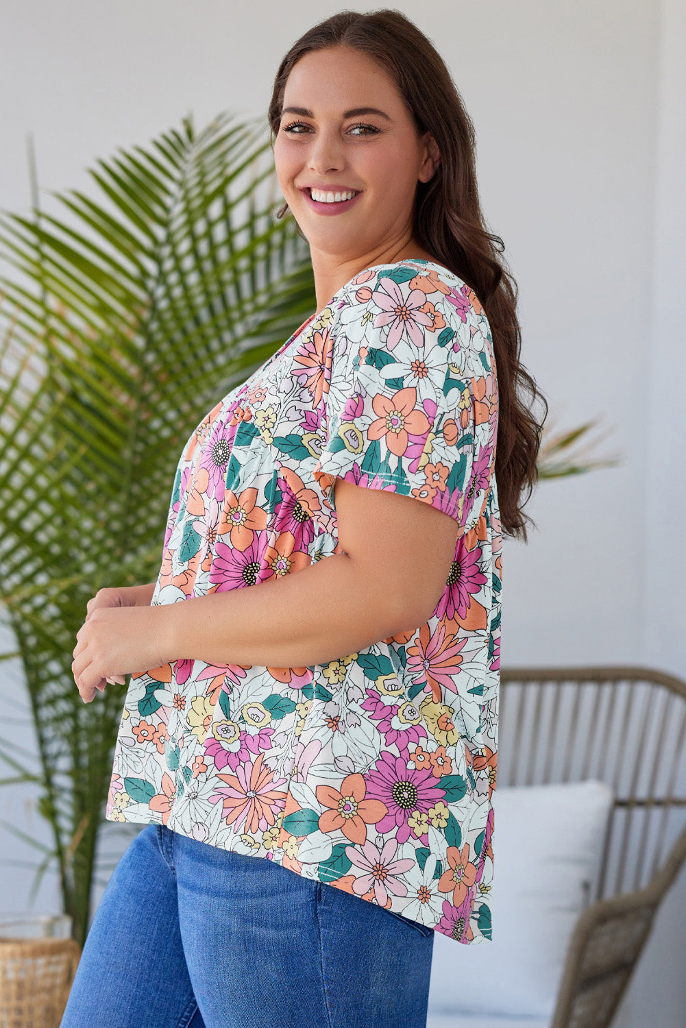 Multicolor Round Neck Sleeveless Floral Mini Dress