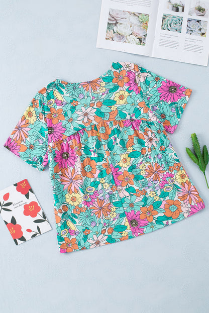 Multicolor Round Neck Sleeveless Floral Mini Dress