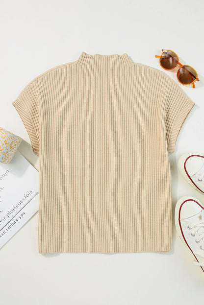 Blackish Green Patch Pocket Ribbed Knit Short Sleeve Sweater Dress