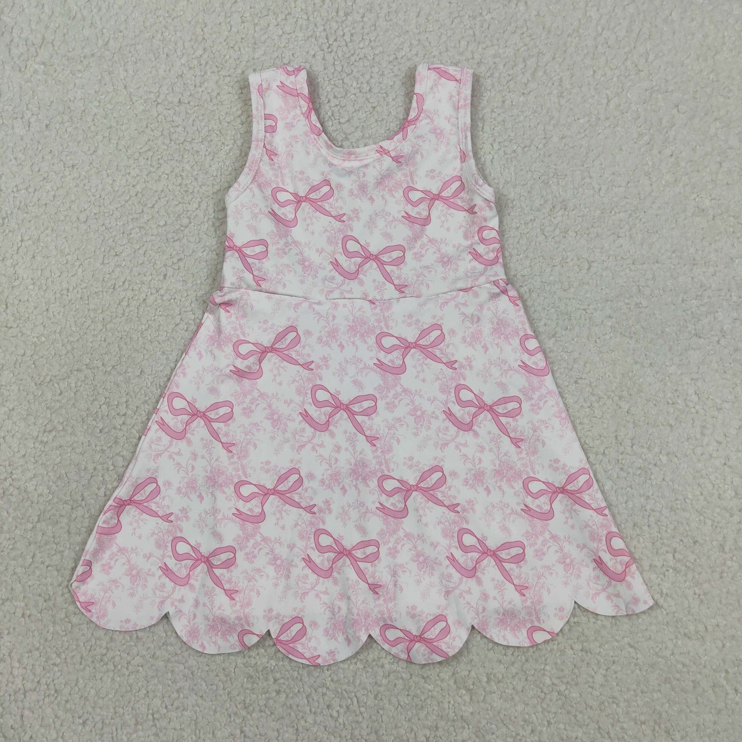 Pink Performance Bow Print Scalloped Dress