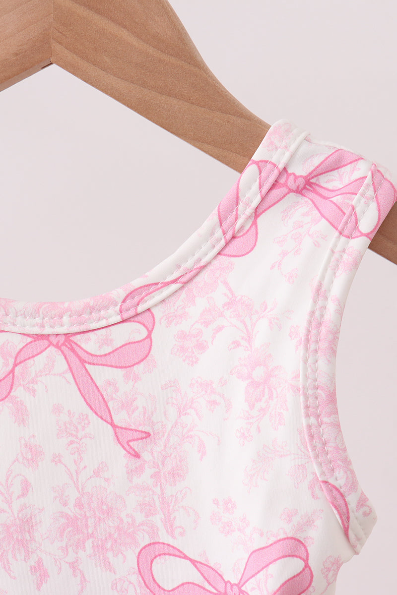 Pink Performance Bow Print Scalloped Dress