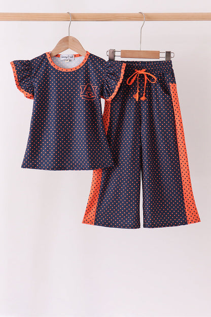 Navy Auburn dot pants set