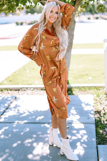 Black Leopard Print Button-up Long Sleeve Shirt Mini Dress