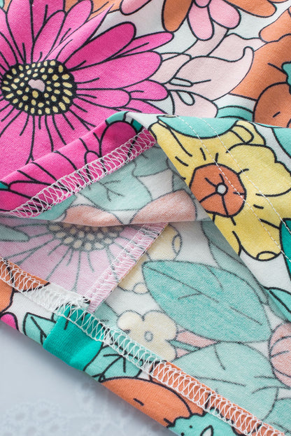 Multicolor Round Neck Sleeveless Floral Mini Dress