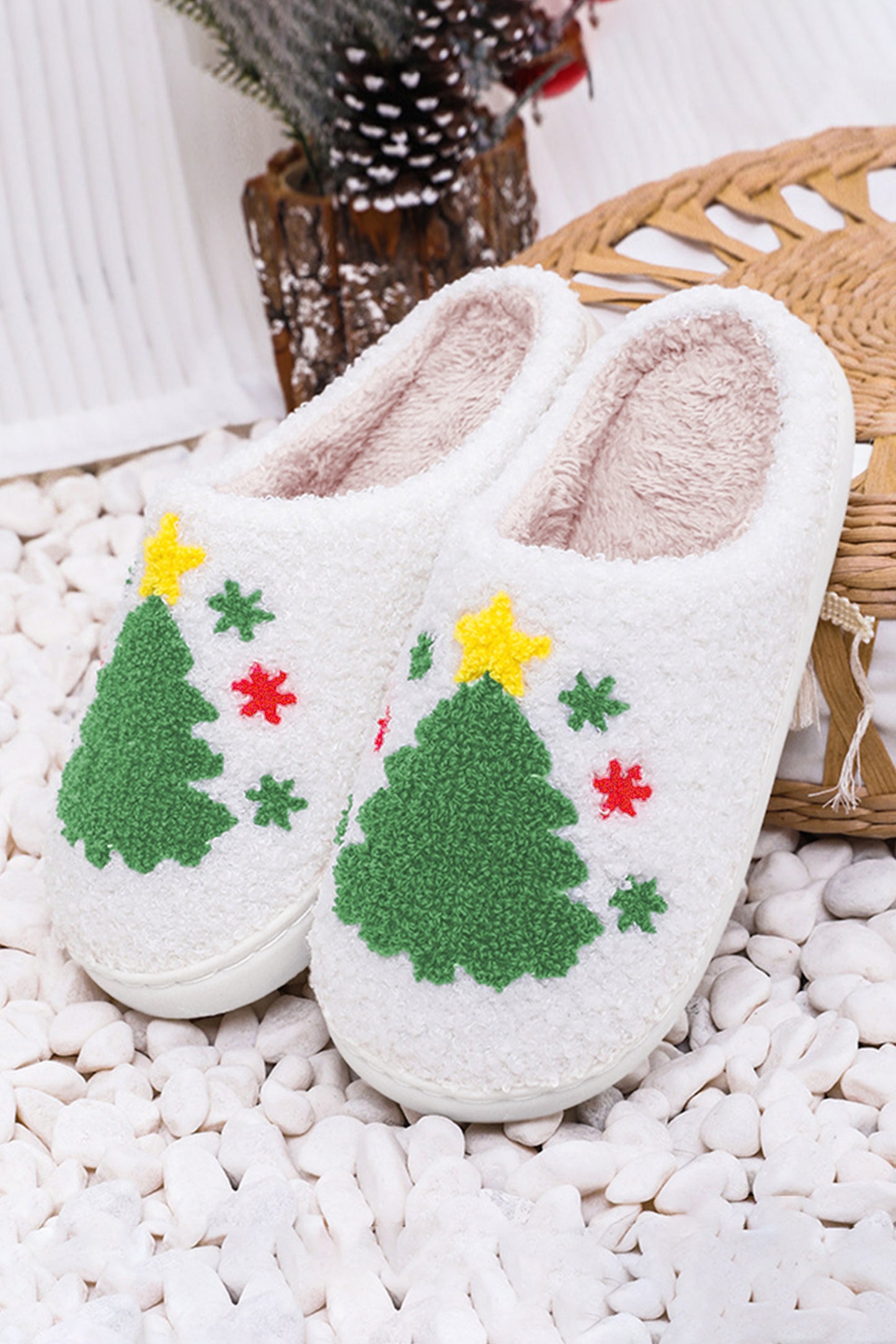 White Christmas Deer Home Indoor Plush Slippers