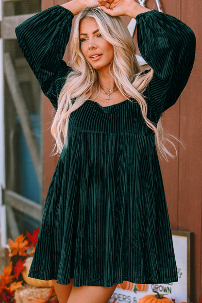 Pale Chestnut Long Sleeve Tiered Ribbed Velvet Dress