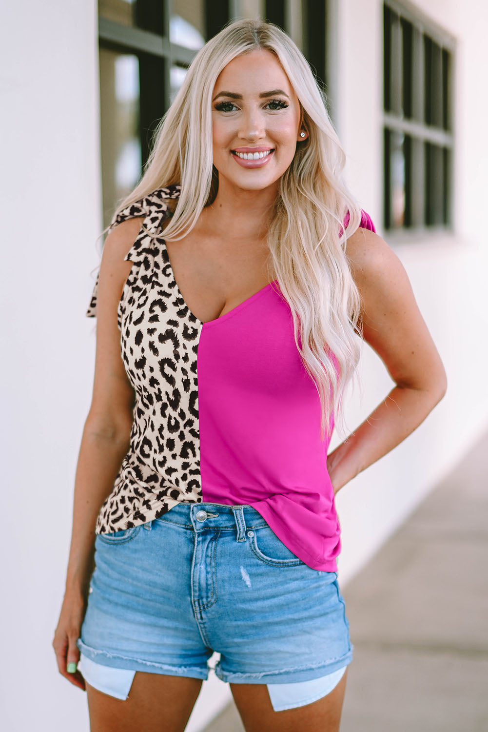 Gray Contrast Solid Leopard Short Sleeve T-shirt Dress with Slits