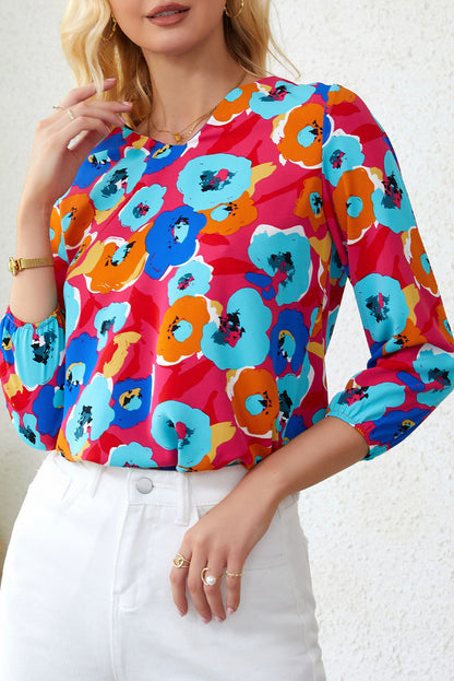 Rose Split V Collar Ruffle Sleeve Floral Shift Dress