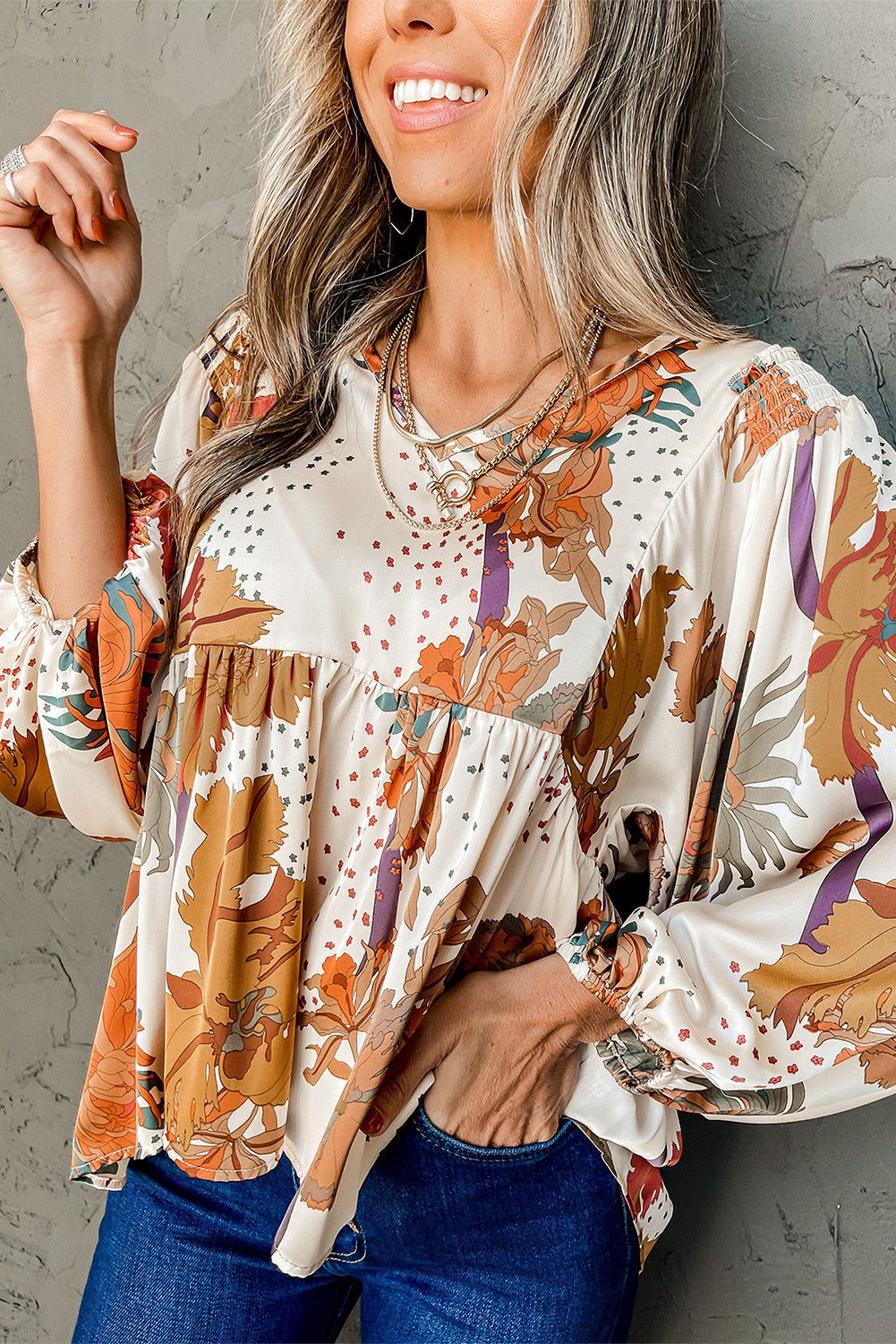 Multicolor Floral Dotted Print Empire Waist Shift Dress