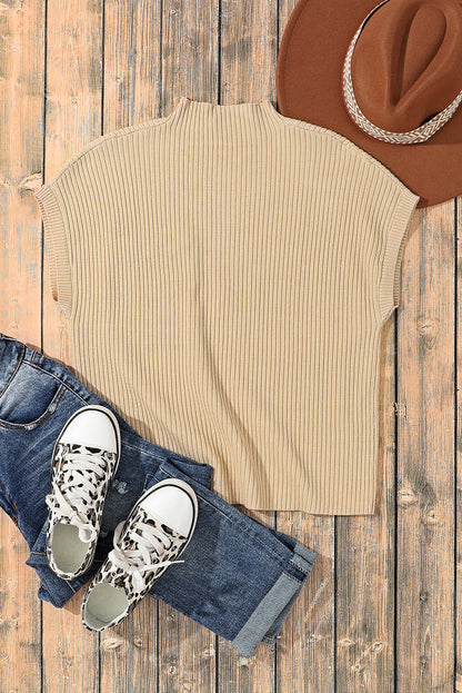 Blackish Green Patch Pocket Ribbed Knit Short Sleeve Sweater Dress