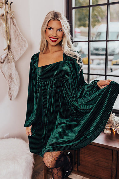 Pale Chestnut Long Sleeve Tiered Ribbed Velvet Dress