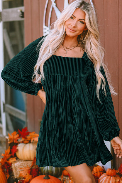 Pale Chestnut Long Sleeve Tiered Ribbed Velvet Dress