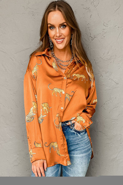 Black Leopard Print Button-up Long Sleeve Shirt Mini Dress