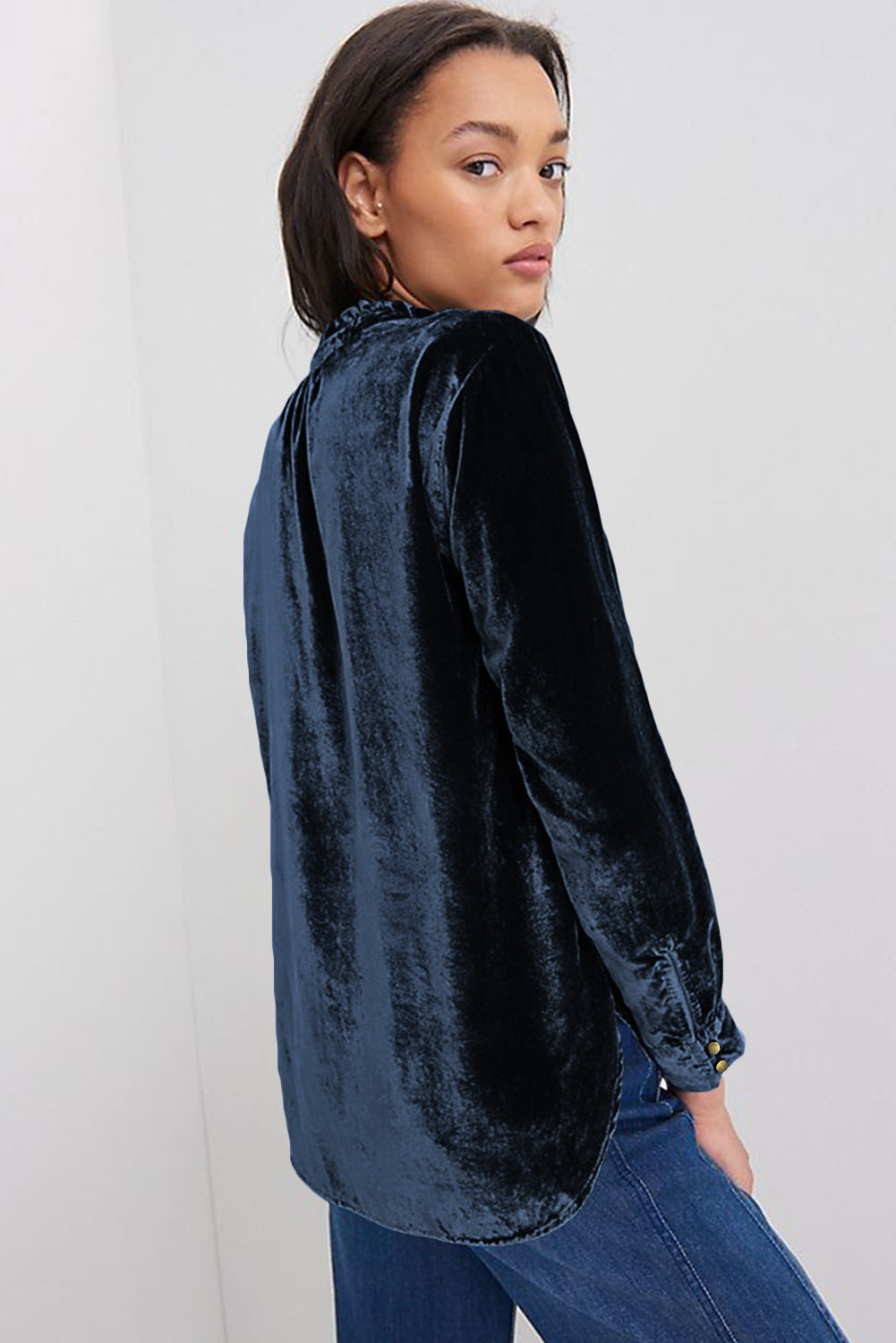 Skobeloff Velvet Buttoned Front Ruffled Mini Dress