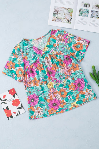 Multicolor Round Neck Sleeveless Floral Mini Dress