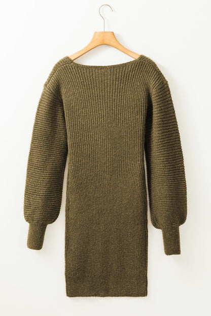 Gray V Neck Bodycon Sweater Dress