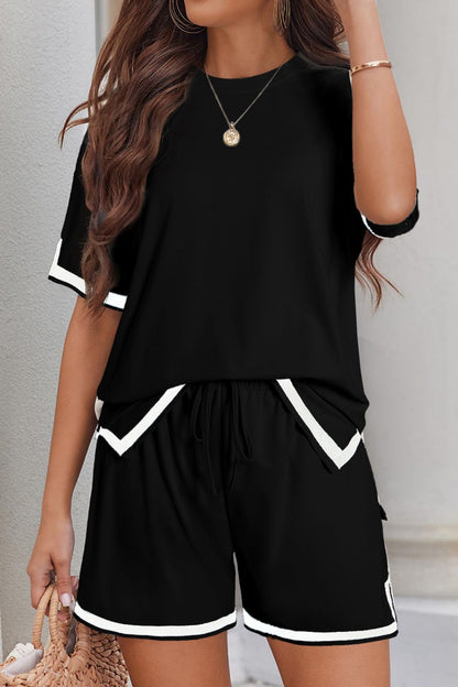 Contrast Trim Half Sleeve Top and Shorts Set