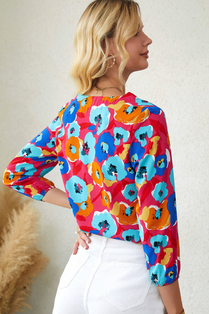 Rose Split V Collar Ruffle Sleeve Floral Shift Dress