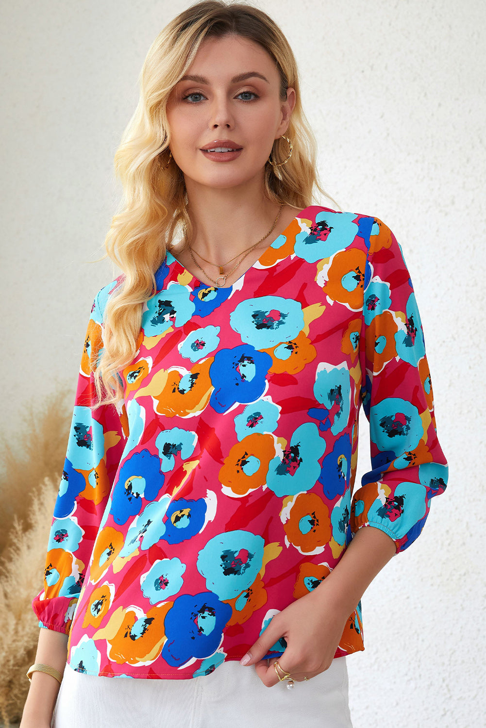 Rose Split V Collar Ruffle Sleeve Floral Shift Dress