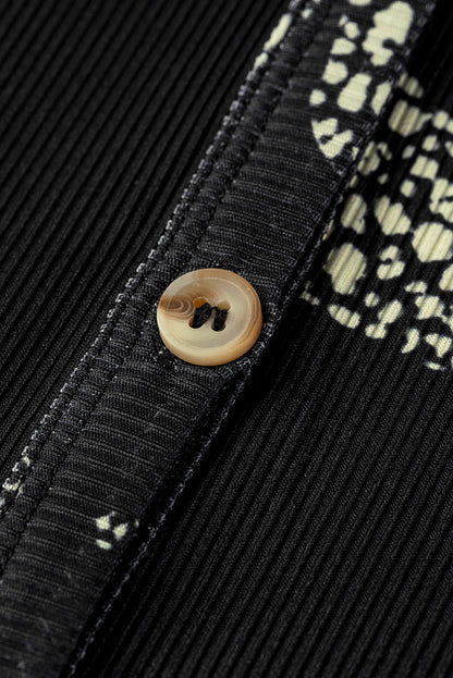Black Leopard Print Button-up Long Sleeve Shirt Mini Dress