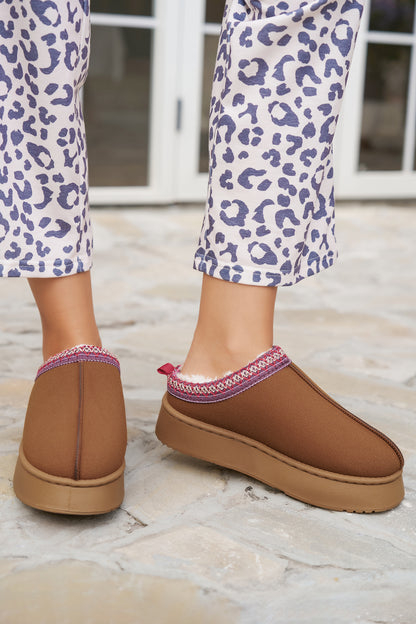 Chestnut Suede Contrast Print Plush Lined Snow Boots