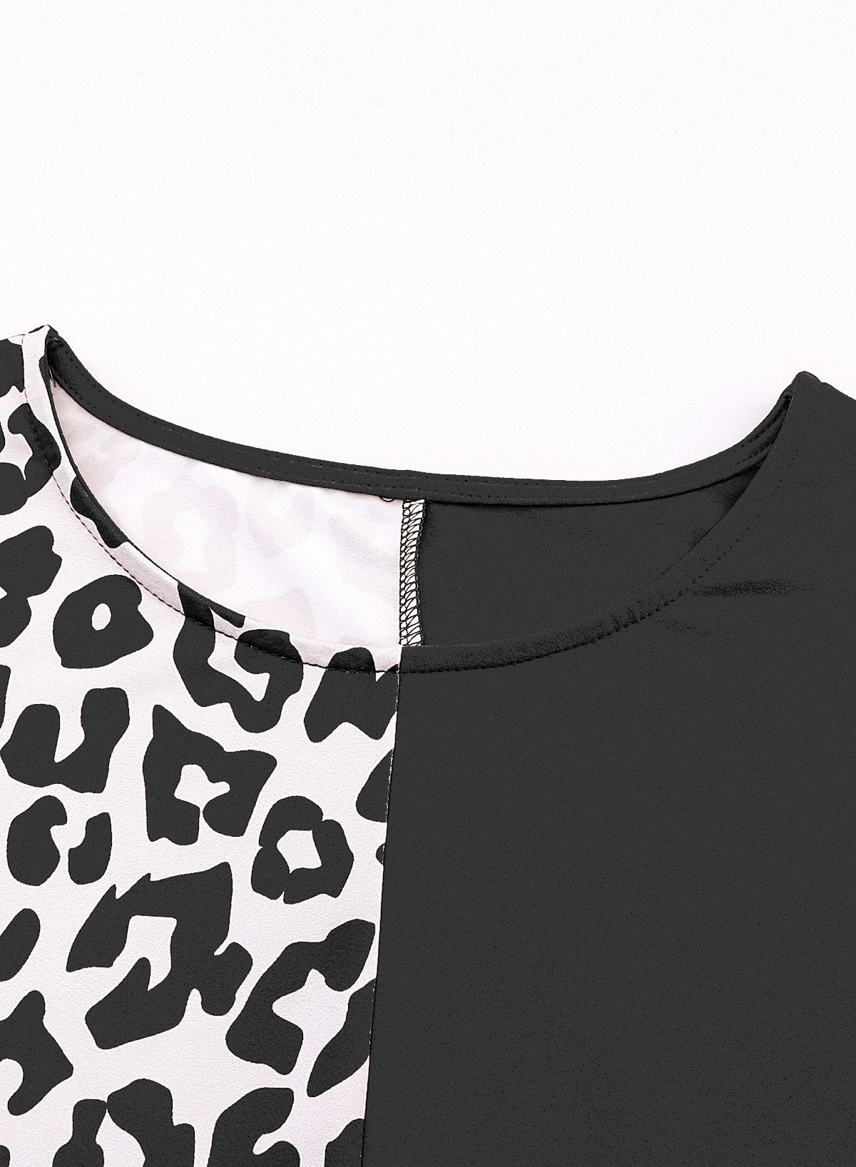 Gray Contrast Solid Leopard Short Sleeve T-shirt Dress with Slits