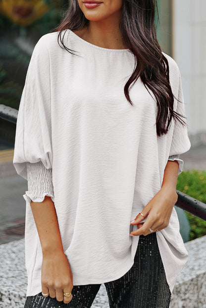 Black Solid Shirred Cuffs Short Swing Dress