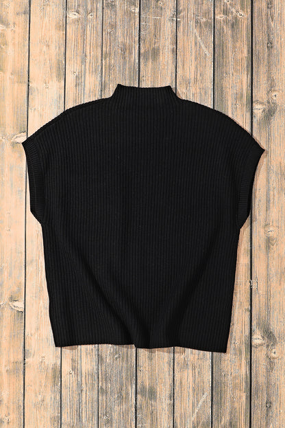 Blackish Green Patch Pocket Ribbed Knit Short Sleeve Sweater Dress