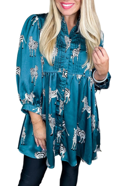 Black Leopard Print Button-up Long Sleeve Shirt Mini Dress
